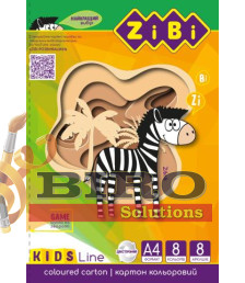 Carton colorat dublu A4, 8 foi, 8 culori, 215 g/m² ZIBI